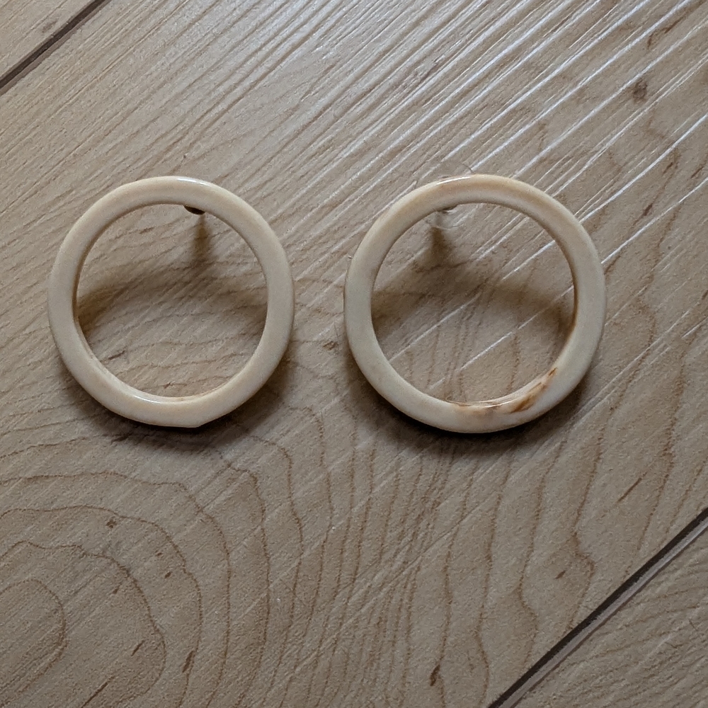 Cream Brown Marbled Neutral Circular Acrylic Earrings